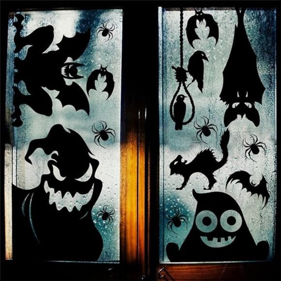 Halloween Window Cling Sticker, 4 Sheet Giant Spooky Monster Silhouette Window - Picture 7 of 7